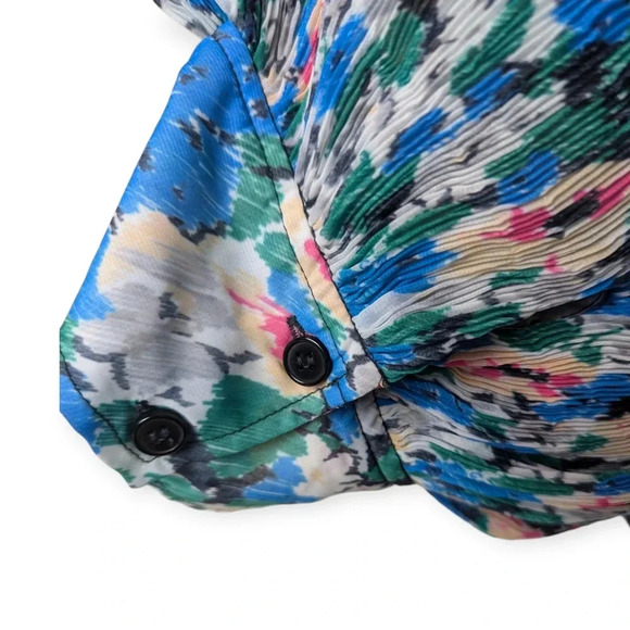 Ganni Floral Tent Dress Blue Green Midi Length Modest Pleated - Picture 9 of 16